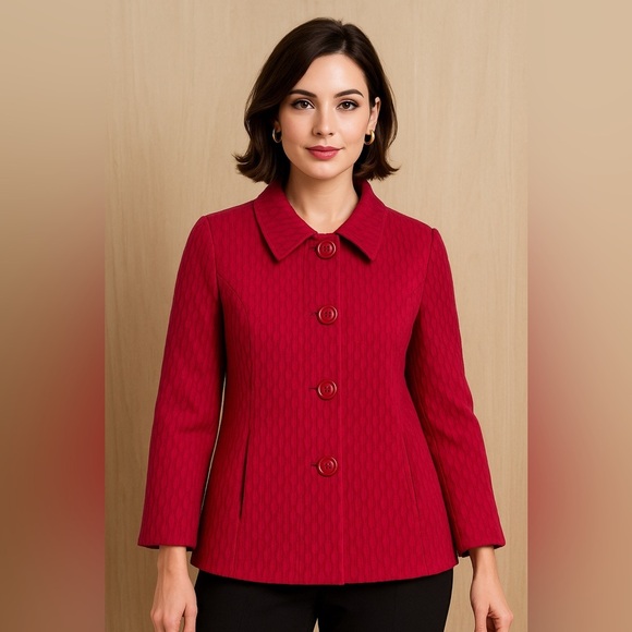 Chico's Jackets & Blazers - Chico’s Red Quilted Crop Blazer Jacket Size 1 Small Lined Button-Up Coat